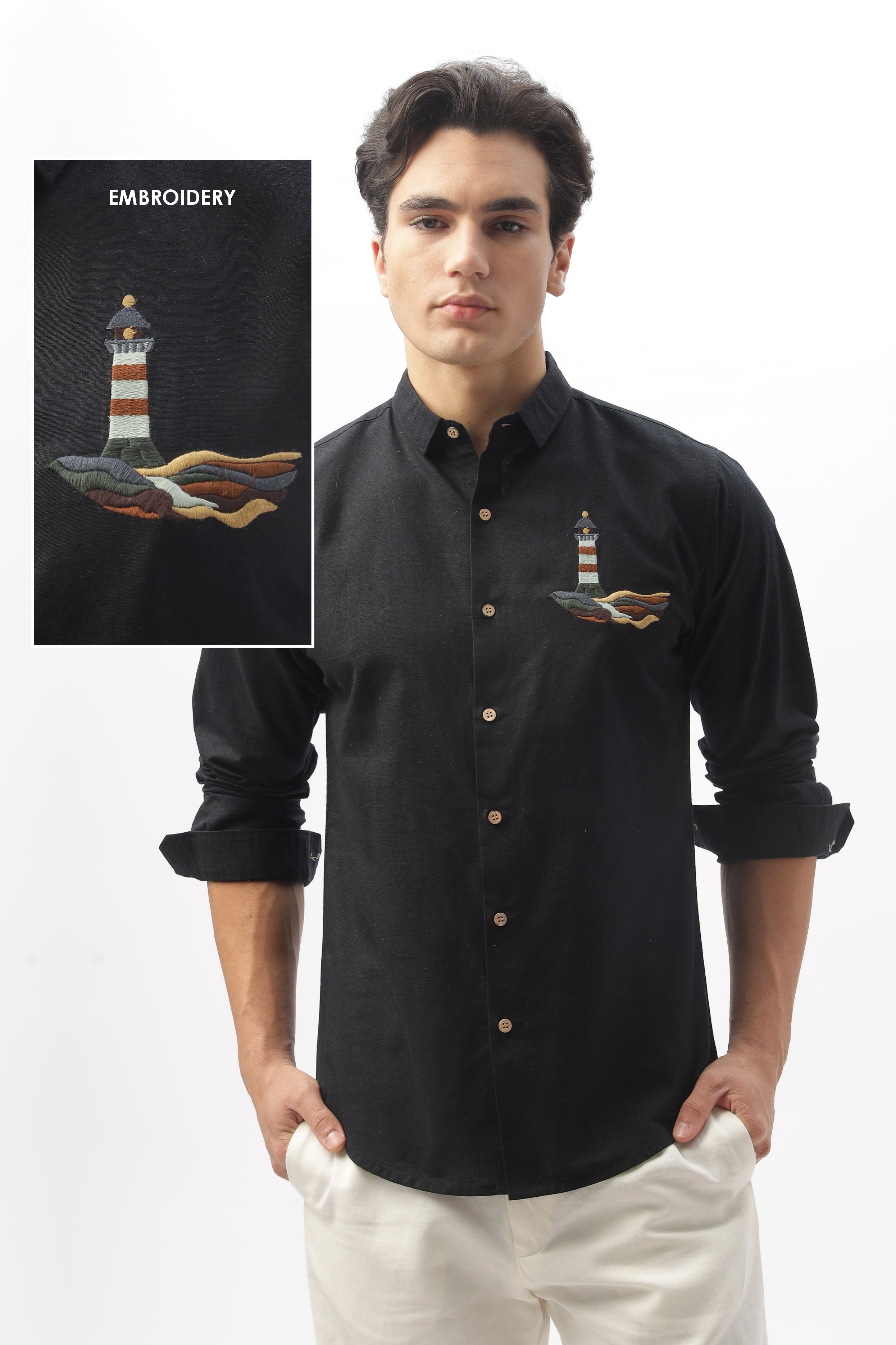 Lighthouse 100% Cotton Embroidery Shirt