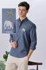 Elephant Savanna Cotton Regular Fit Blue Embroidered Shirt