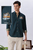 Lakeside Forest Cabin Cotton Regular Fit Blue Embroidered Shirt