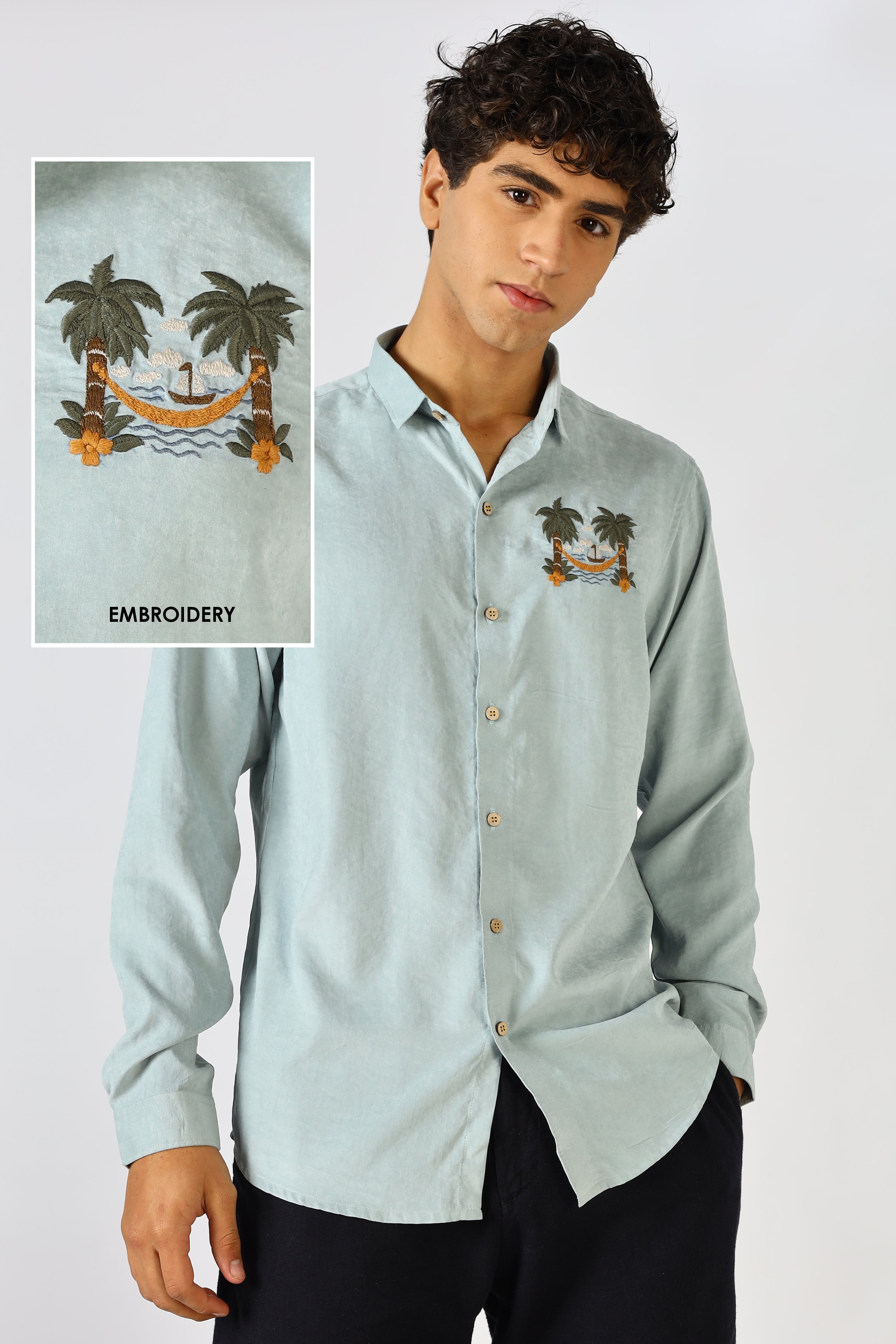 Palm Retreat Embroidered  Shirt Cotton