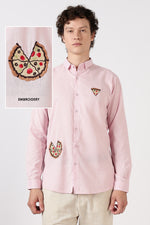 Café Sundown Slice Cotton Regular Fit Pink Embroidered Shirt