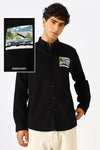 Coastal Drive Cotton Regular Fit Black Embroidered Shirt
