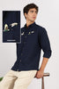 Flying Ducks Cotton Regular Fit Blue Embroidered Shirt