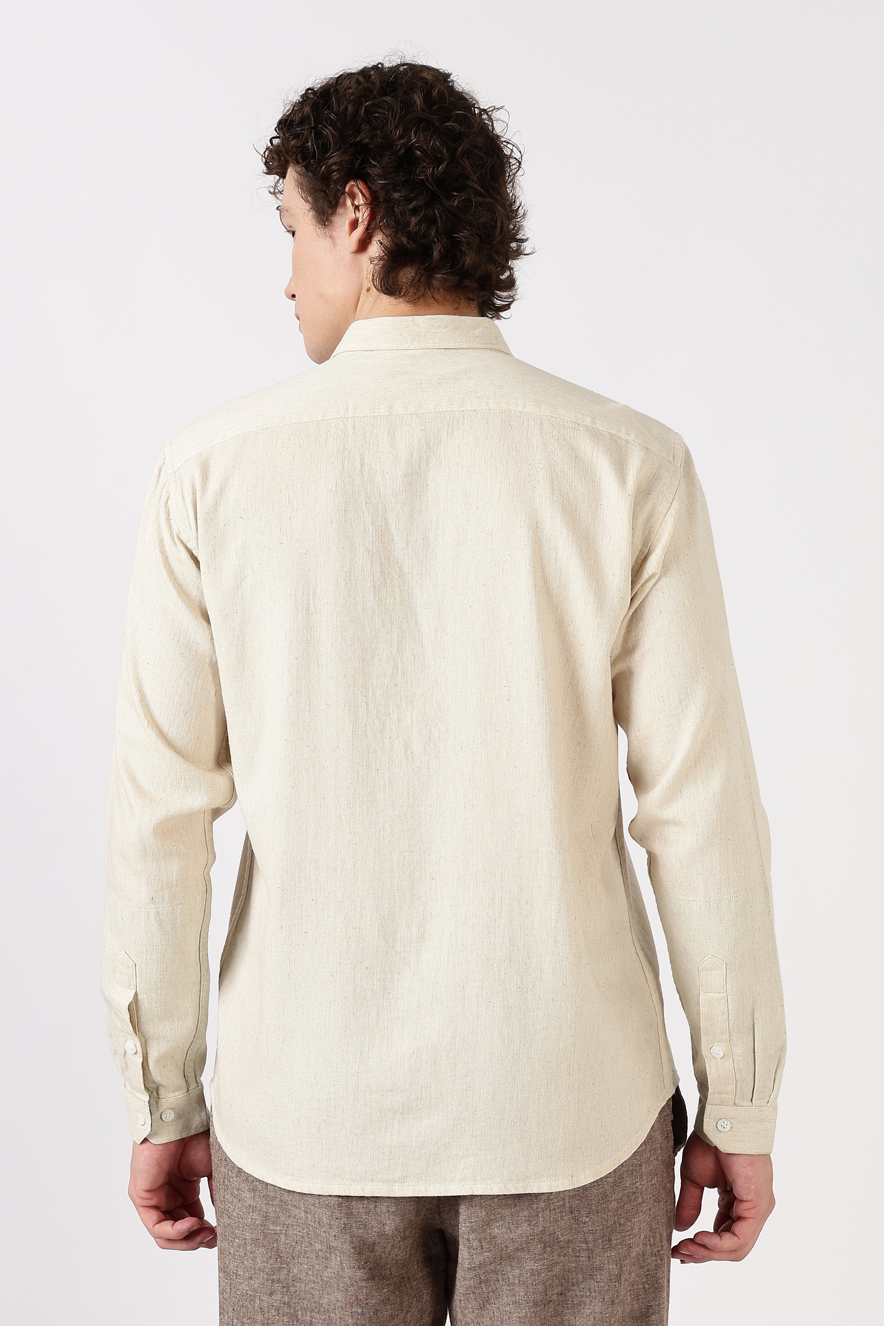 Phoenix Rise Cotton Regular Fit Beige Embroidered Shirt