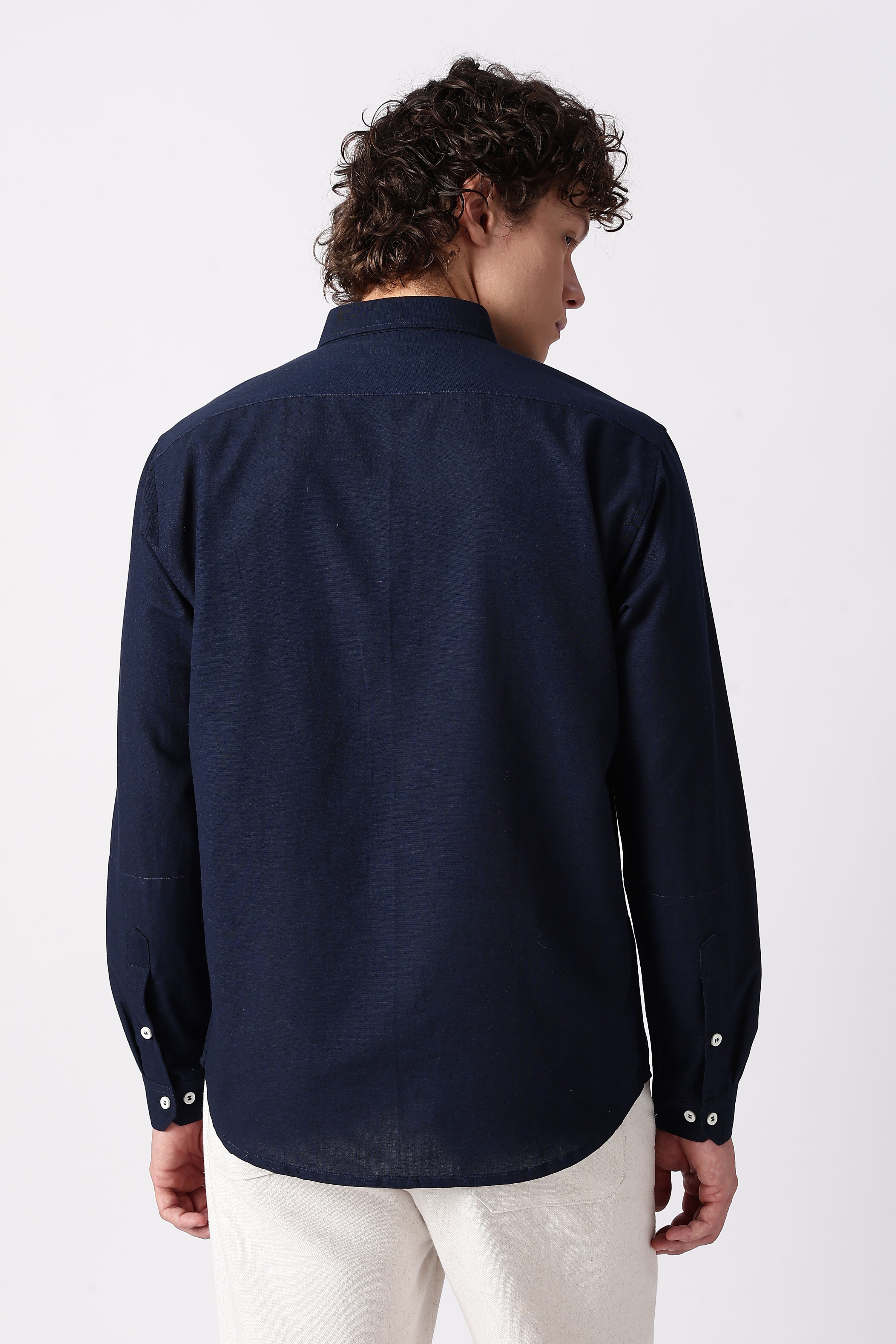 Playful Cat Cotton Regular Fit Blue Embroidered Shirt