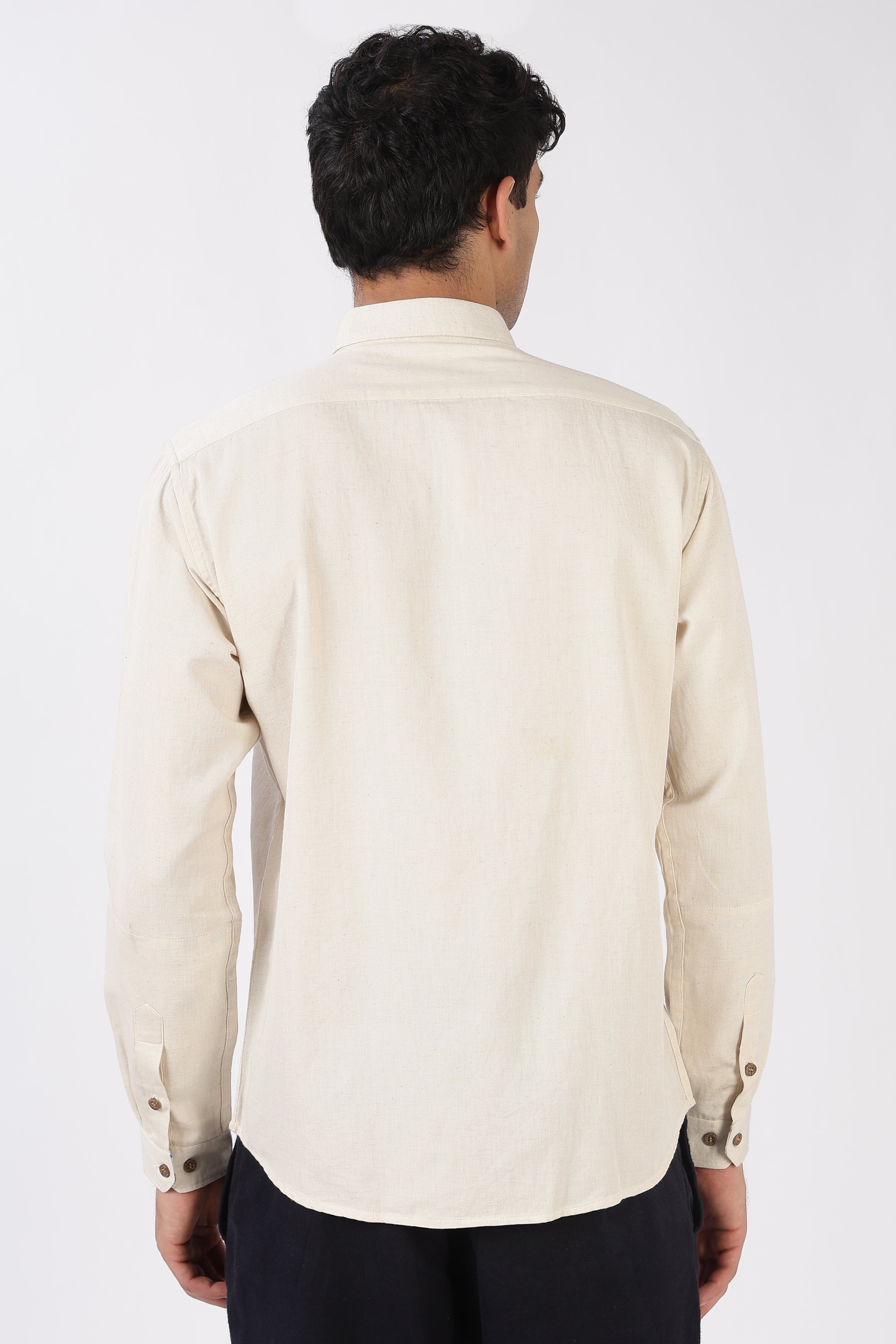 Seaside Café Cotton Regular Fit Beige Embroidered Shirt