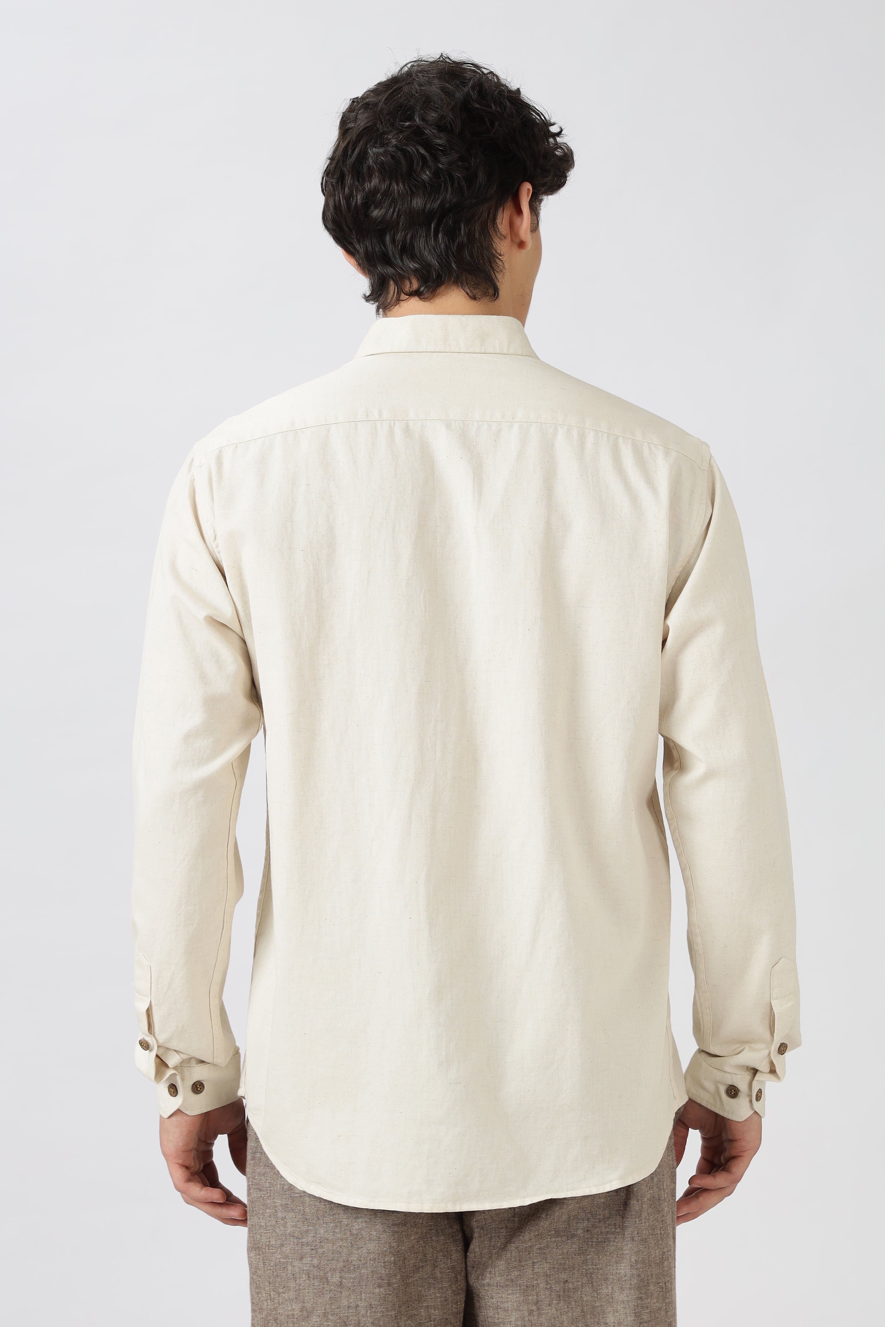 Love Letter 12 Cotton Regular Fit Beige Embroidered Shirt