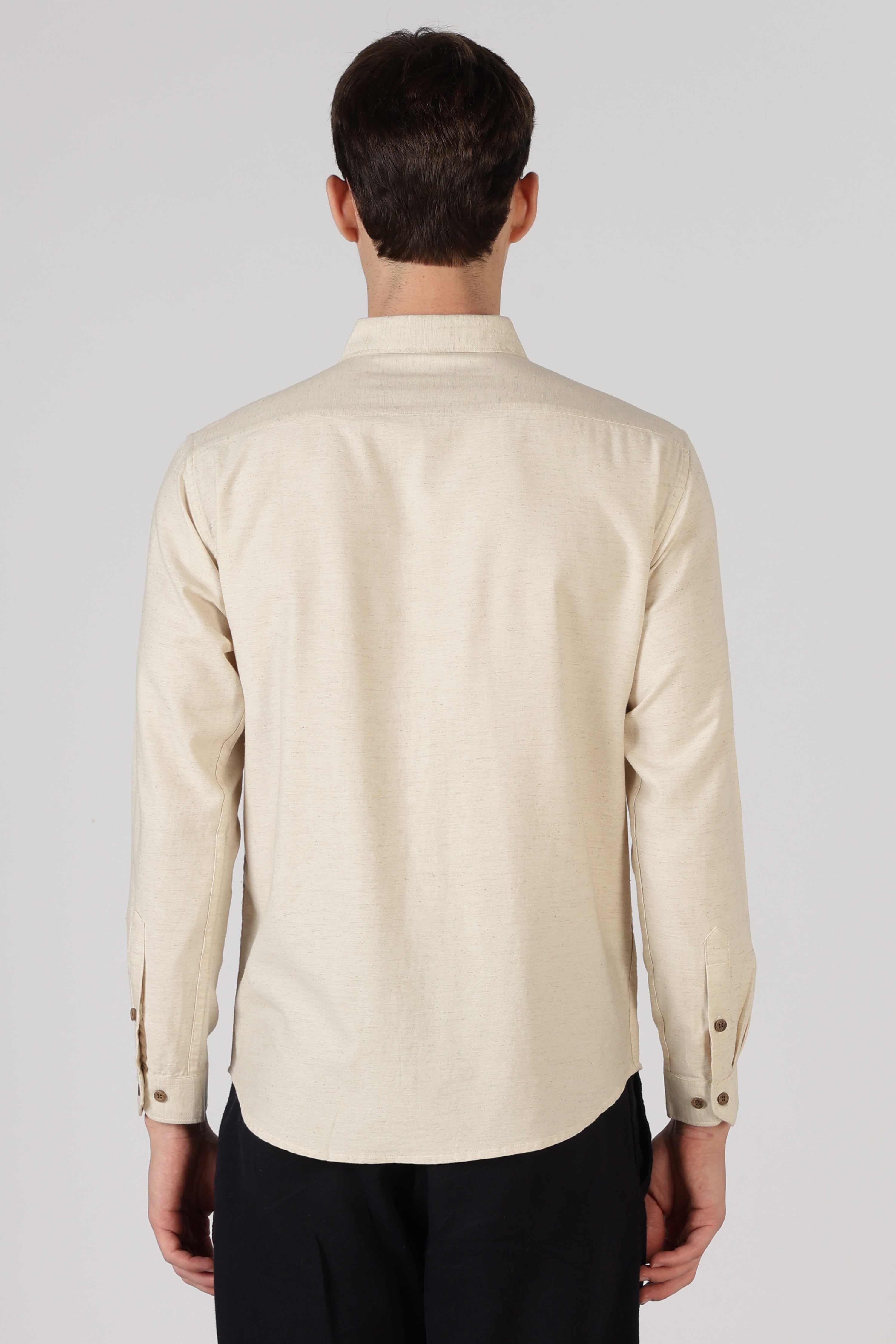 Turtle Trail Cotton Regular Fit Beige Embroidered Shirt