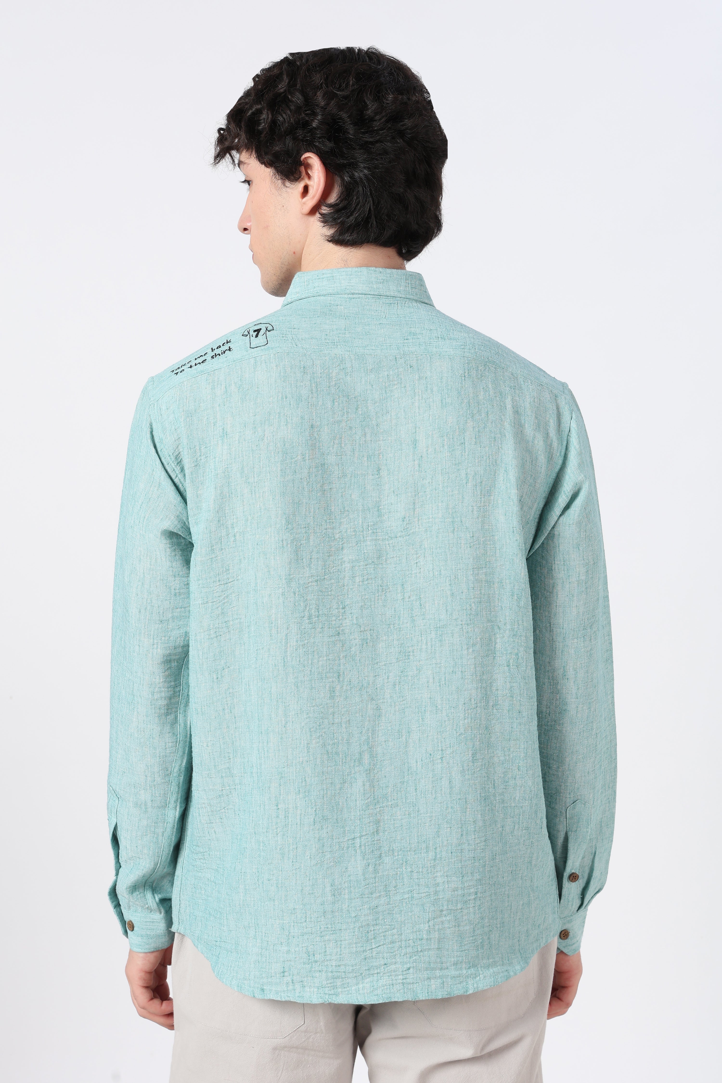 Final Whistle Cotton Regular Fit Sky Blue Embroidered Shirt
