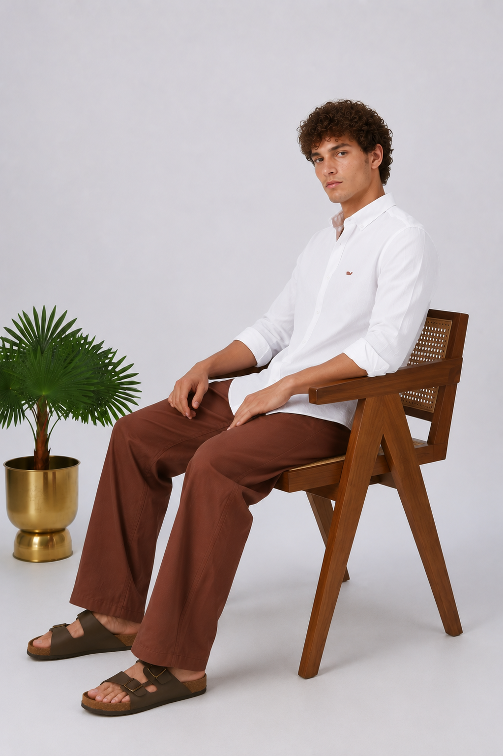 Linen-style 100% Cotton Straight Fit Khaki Pant
