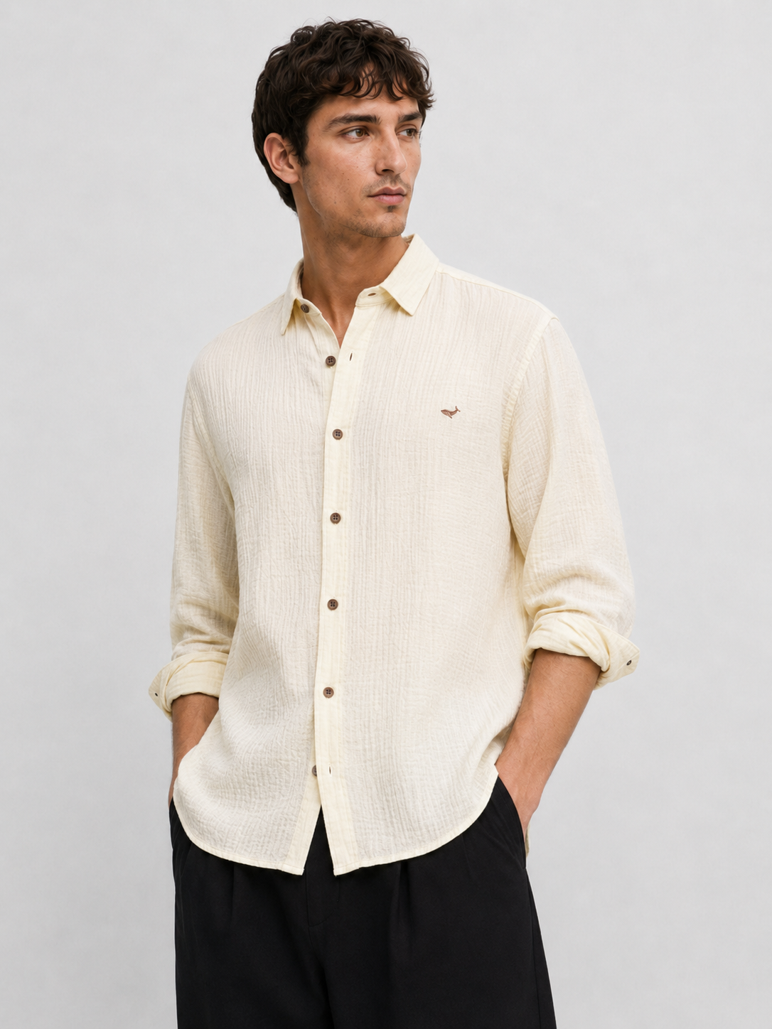 Delhi yellow Textured Double Cloth 100% Cotton Shirt