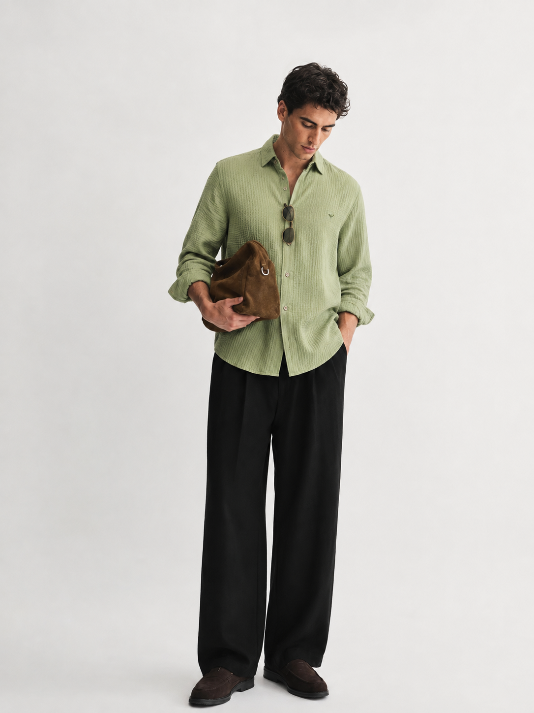 Surat Green Textured Double Cloth 100% Cotton Shirt