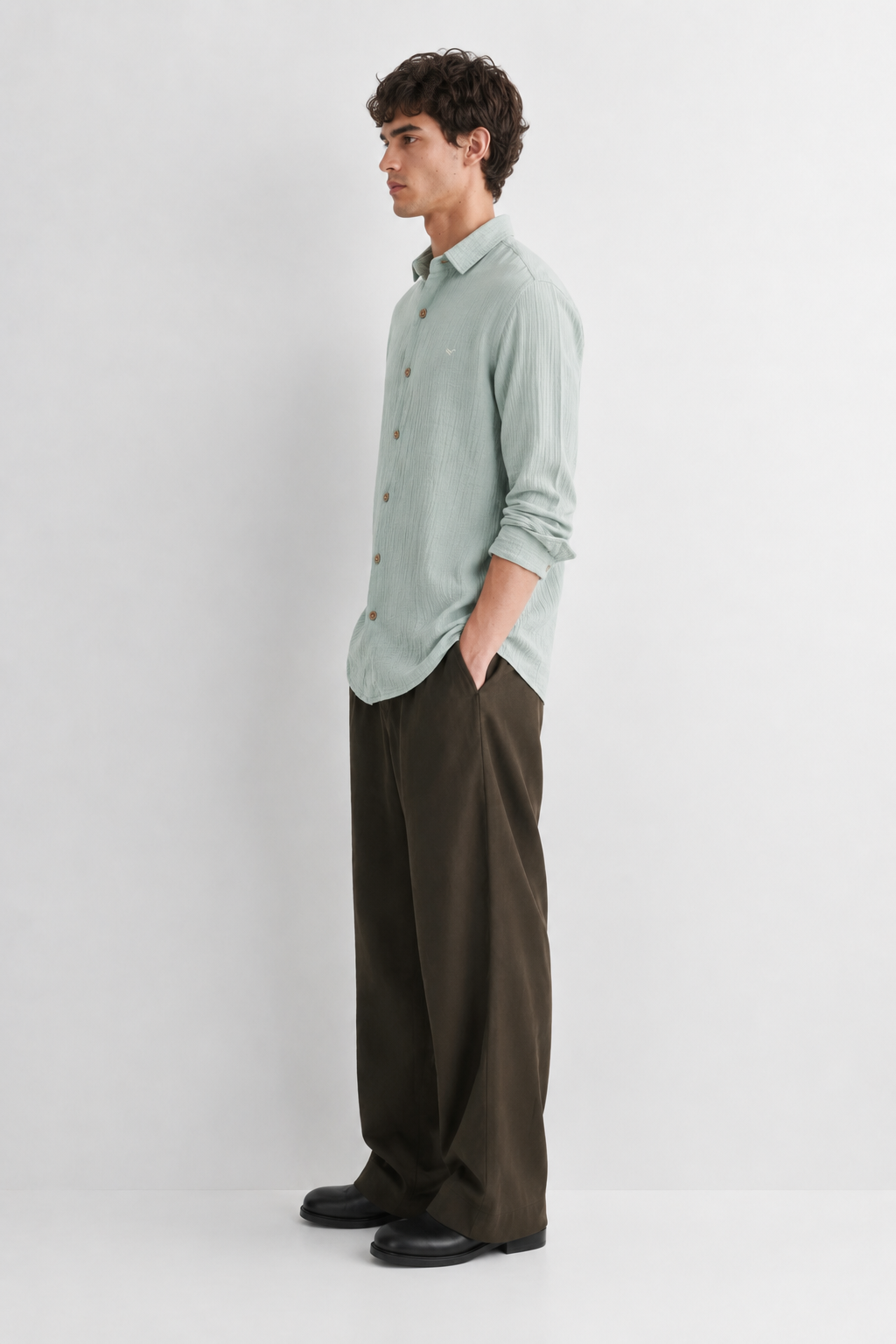 Pune Green Textured Double Cloth 100% Cotton Shirt