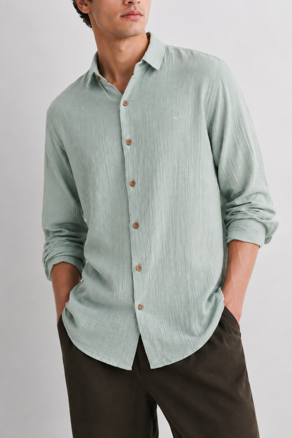 Pune Green Textured Double Cloth 100% Cotton Shirt