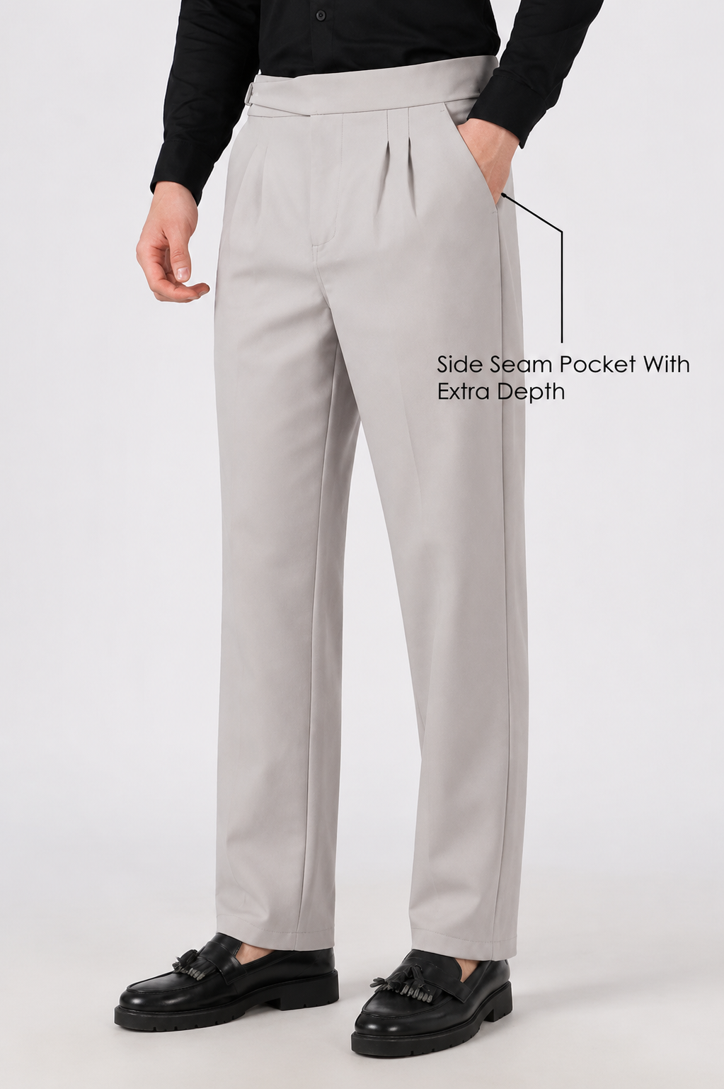 Italian Style Grey Pleated Straight Fit Pants