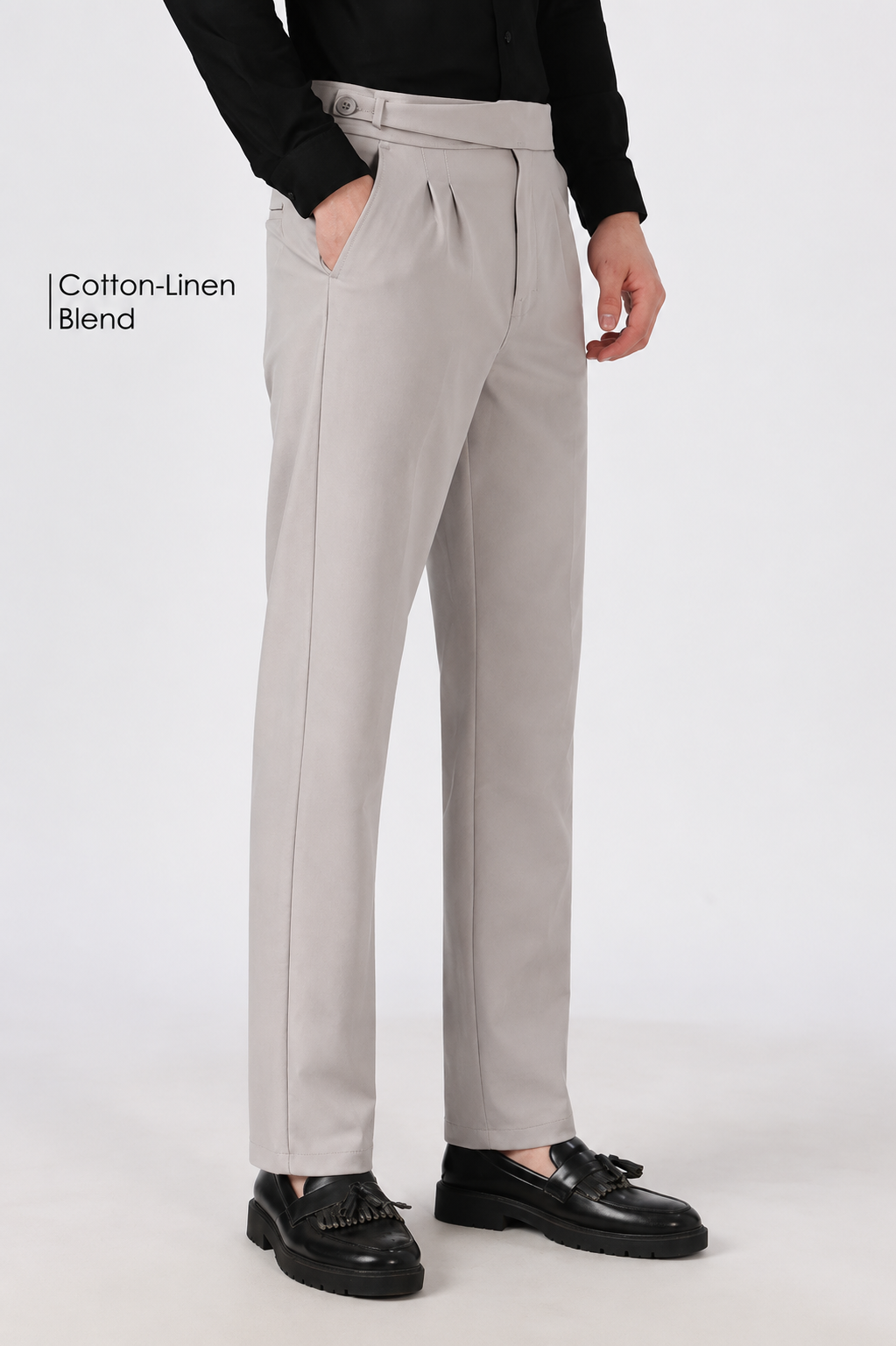Italian Style Grey Pleated Straight Fit Pants