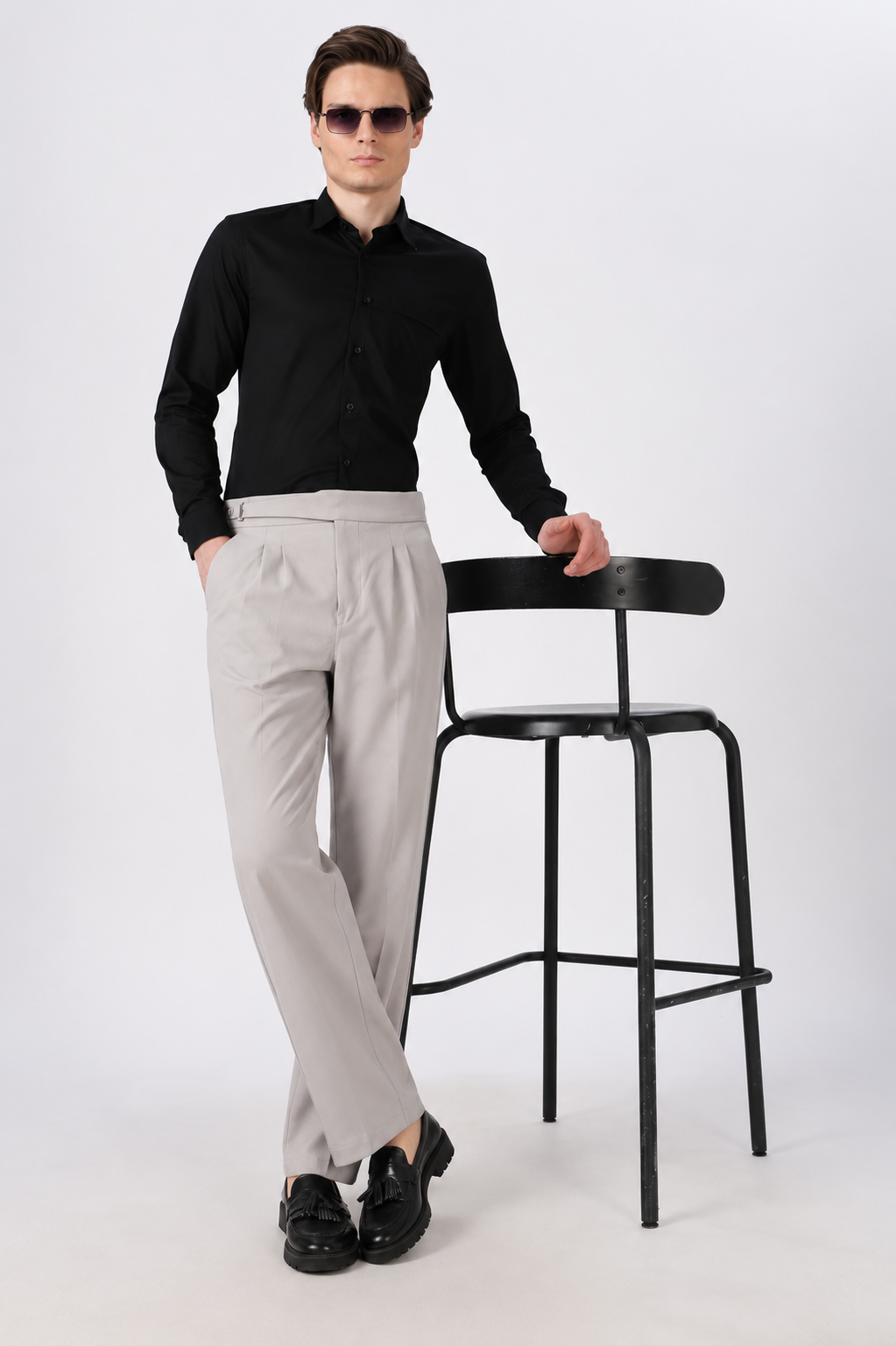 Italian Style Grey Pleated Straight Fit Pants