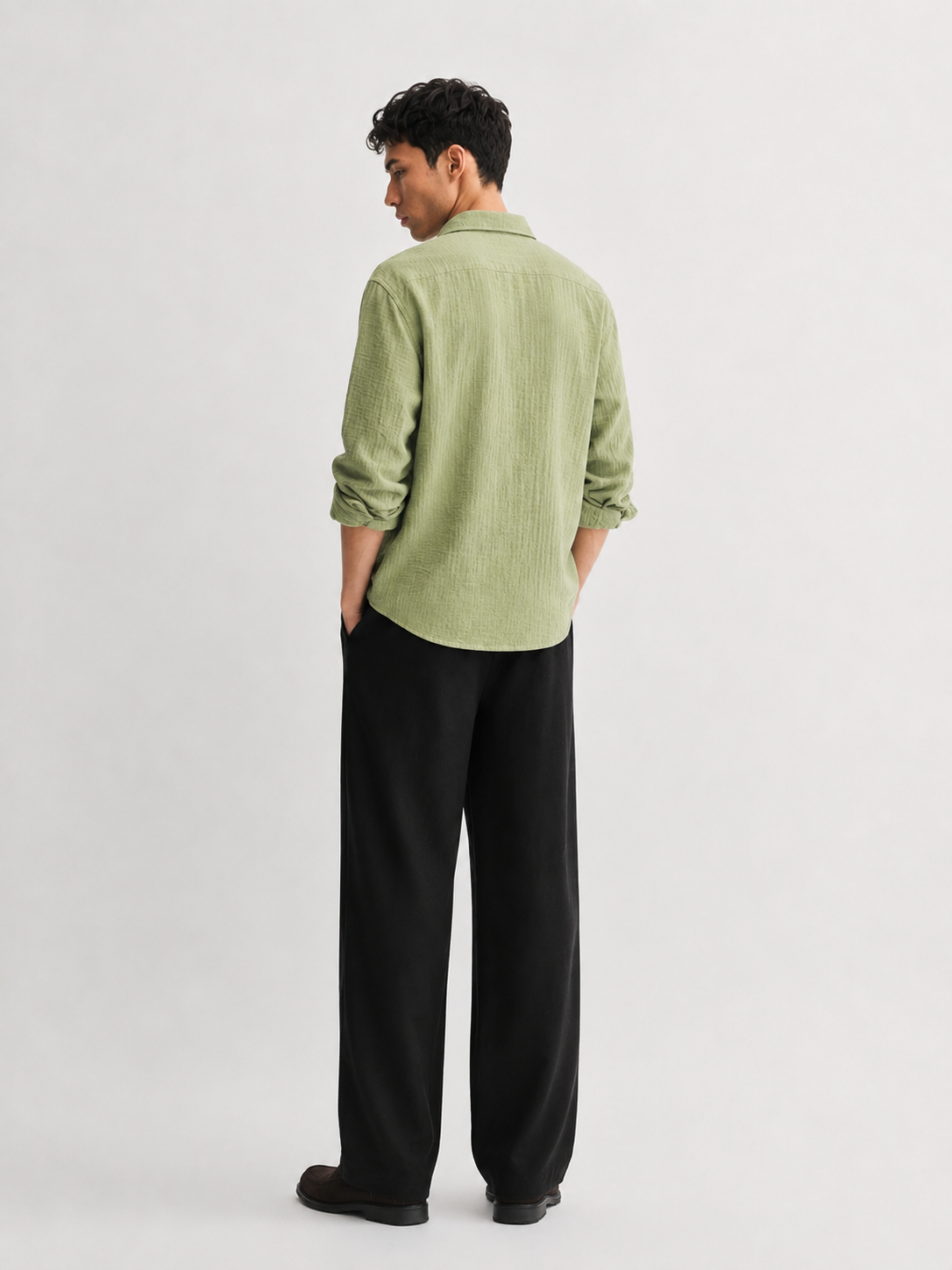 Surat Green Textured Double Cloth 100% Cotton Shirt