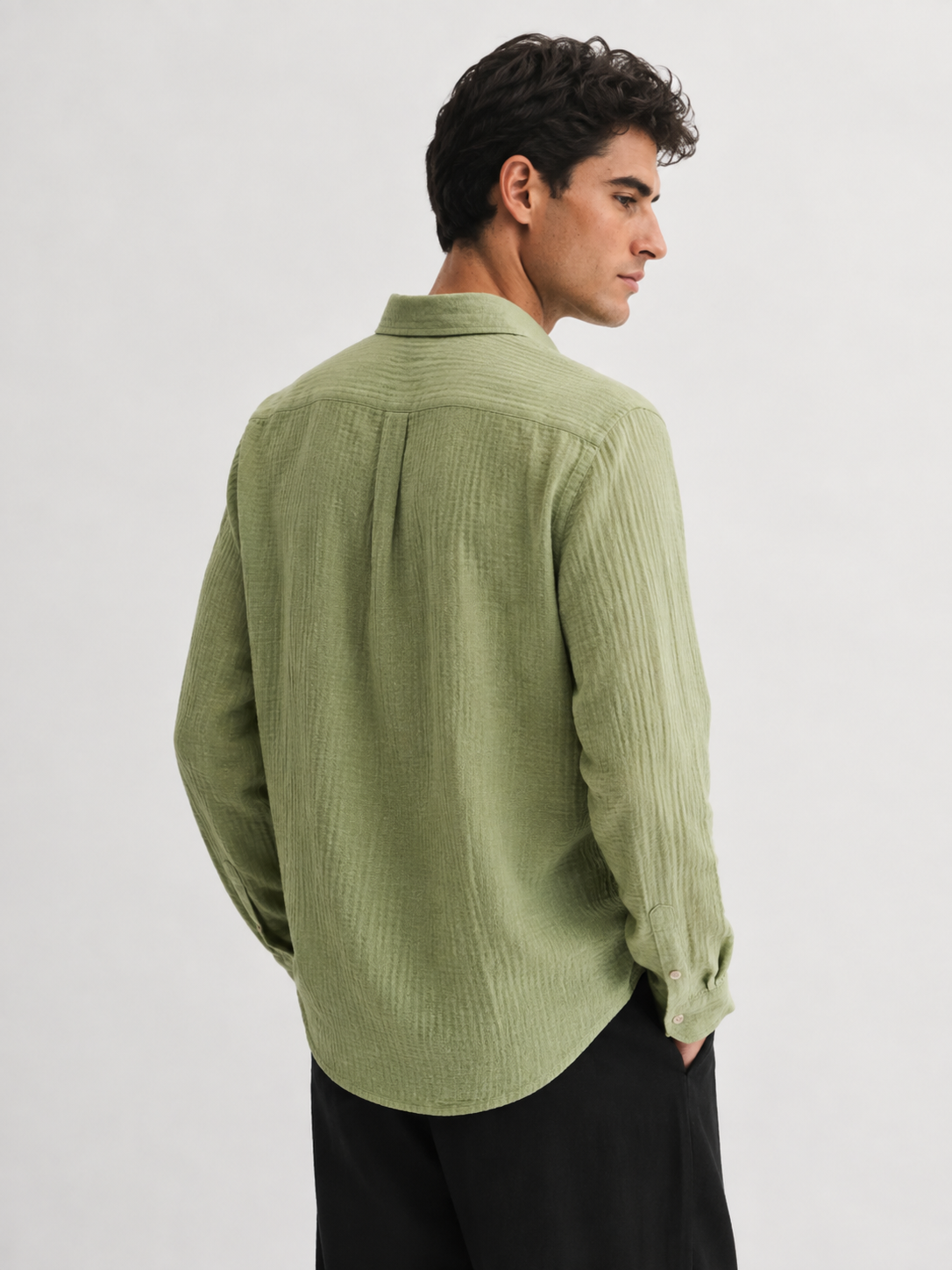 Surat Green Textured Double Cloth 100% Cotton Shirt