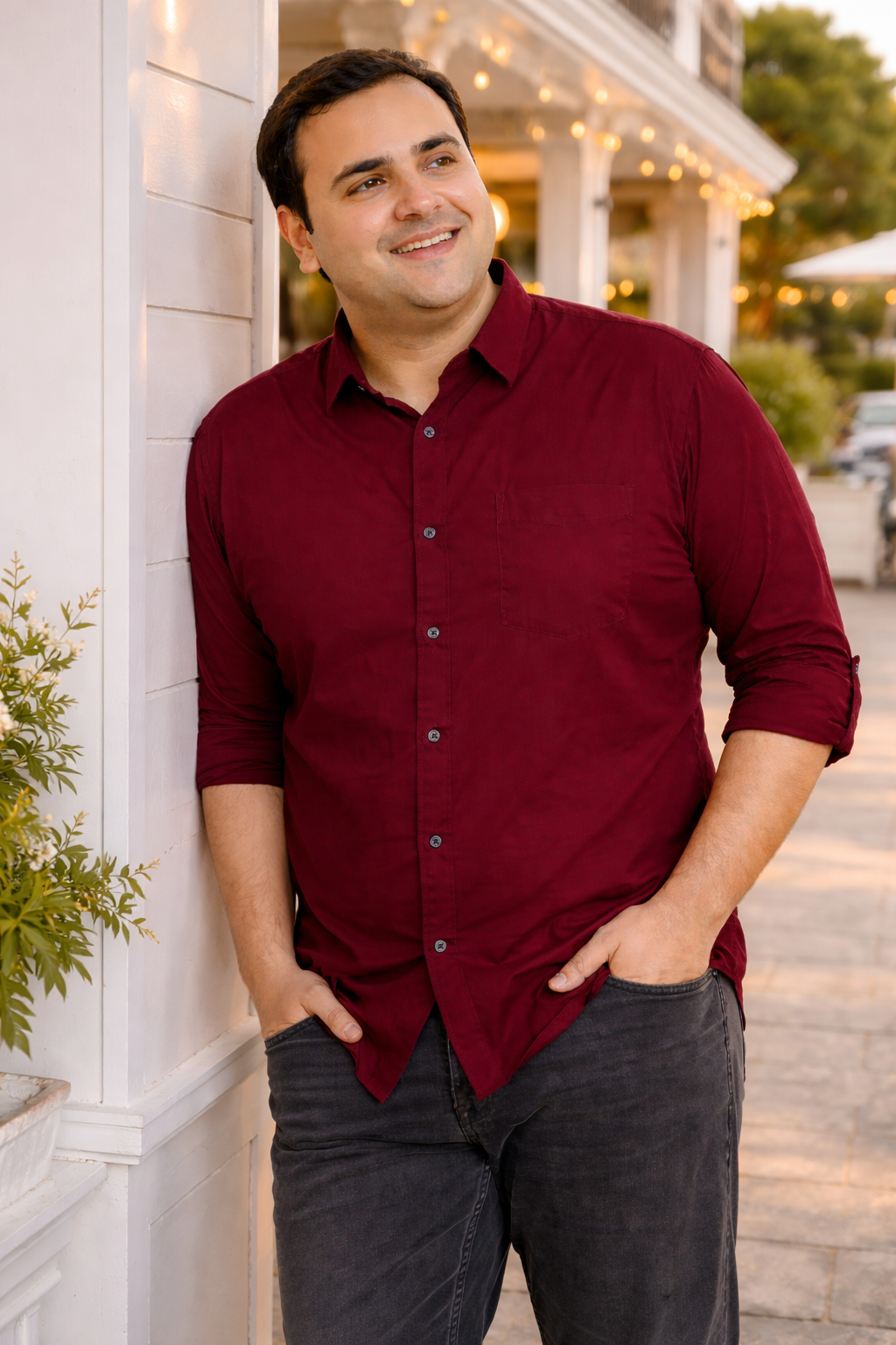 Burgundy Cotton Regular Fit Red Essential Shirt