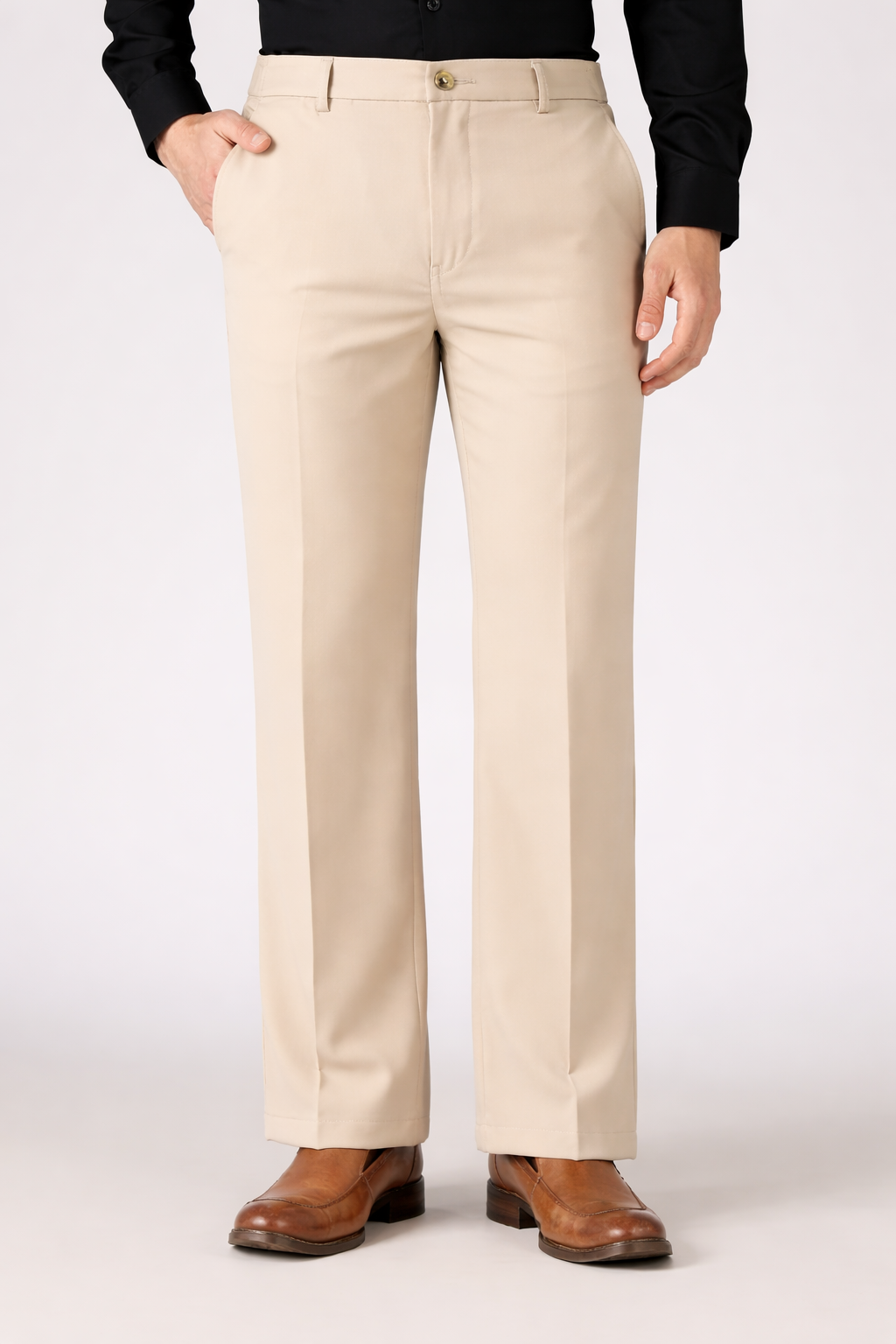 Classic Structured Parallel Fit Beige Pants