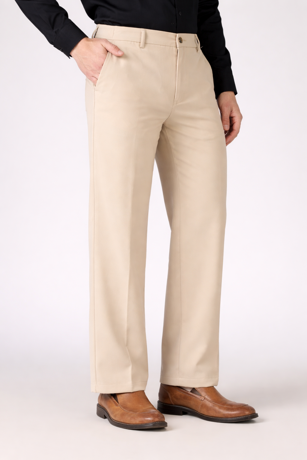 Classic Structured Parallel Fit Beige Pants