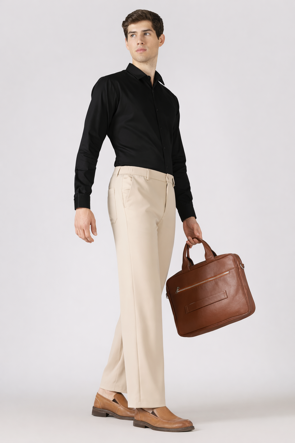 Classic Structured Parallel Fit Beige Pants