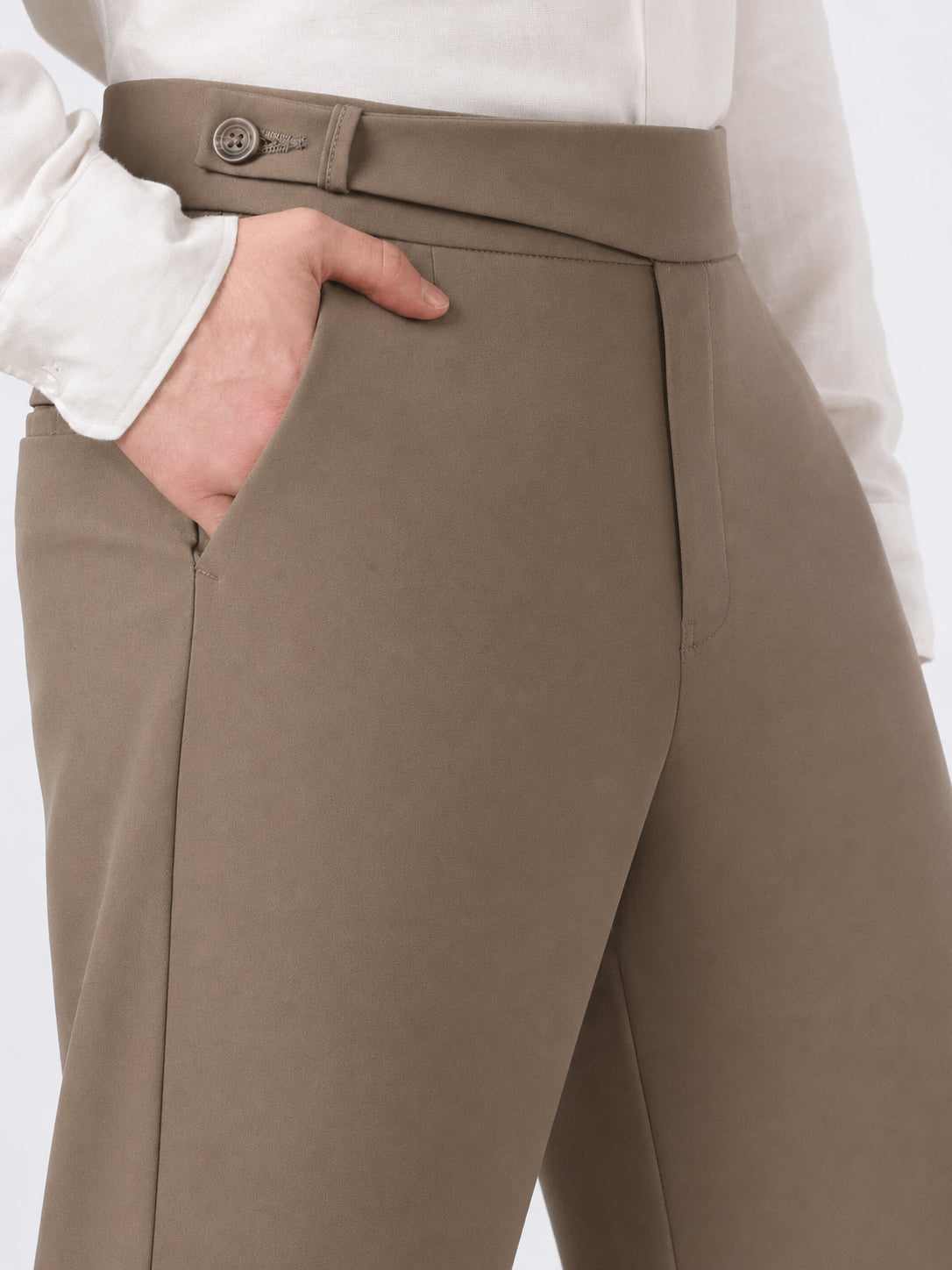 Taupe Tailored Khaki Straight Fit Pants