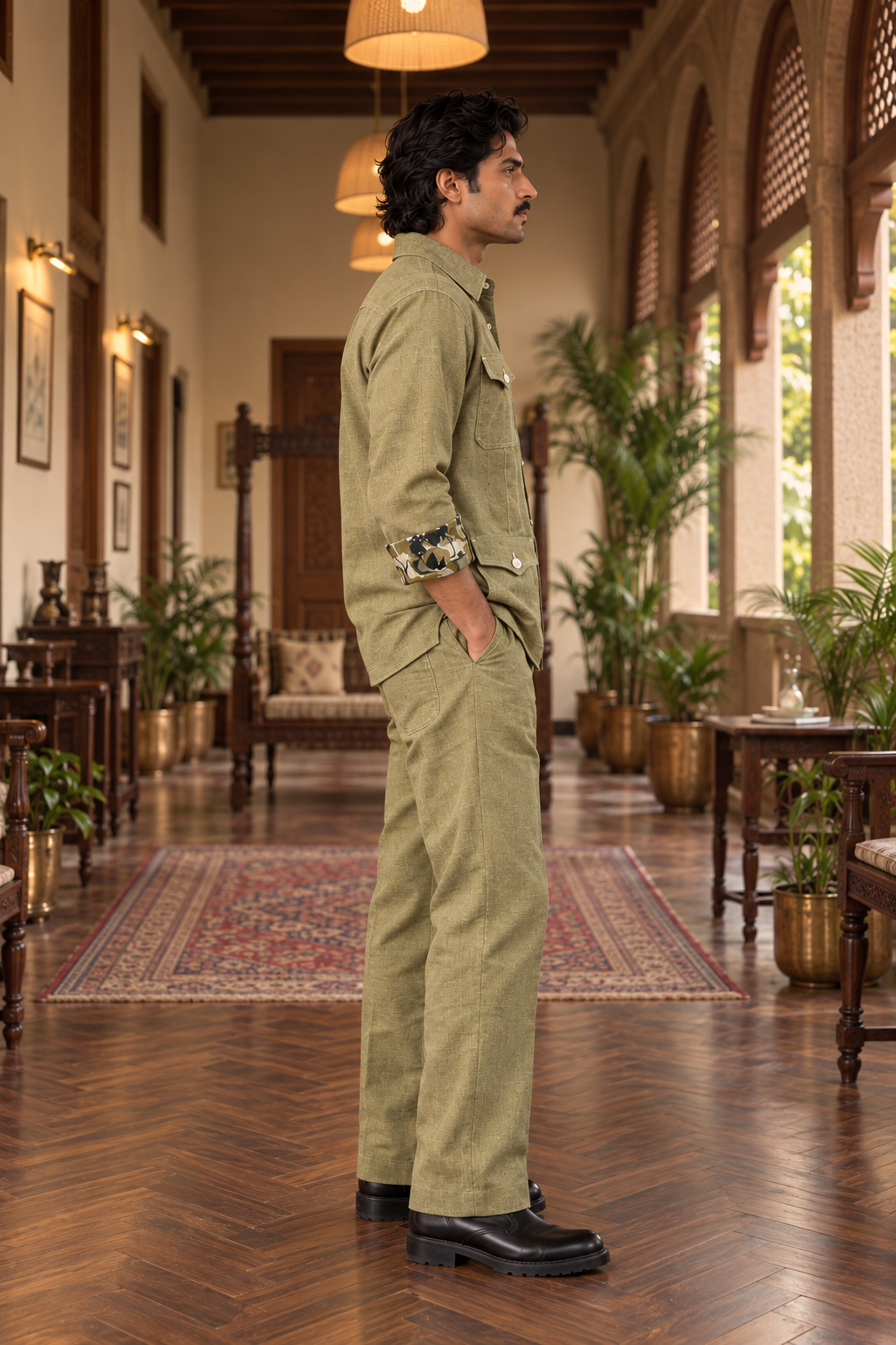 Safari Utility Olive Green Cotton Co-ordinated Outfits for Mens