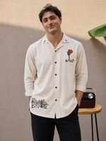 Costa Beige Sahara Cotton Box Fit Beige Embroidered Shirt