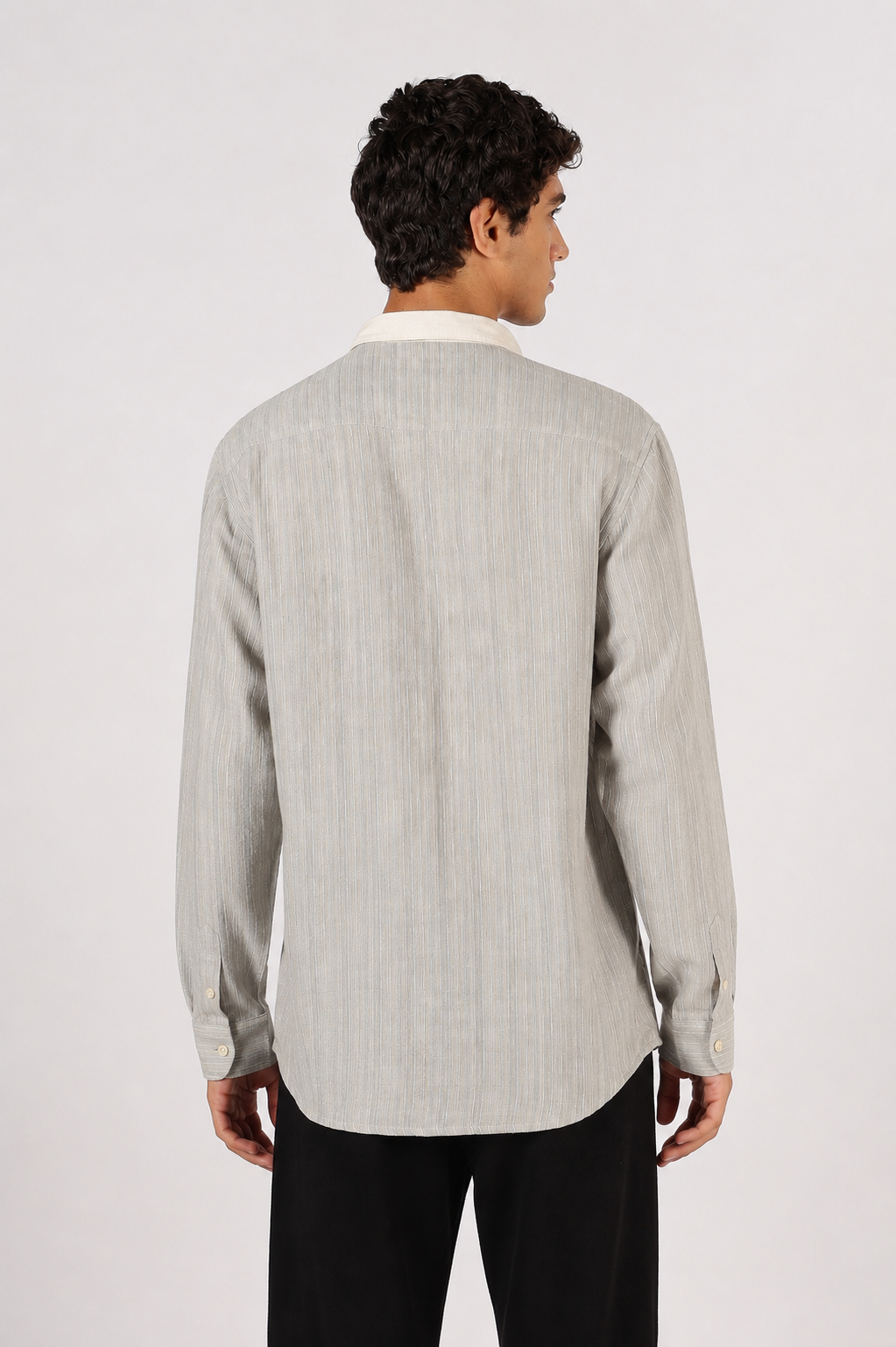 Drift Weave Johnny Collar Cotton Regular Fit Grey Henley Striped Shirt