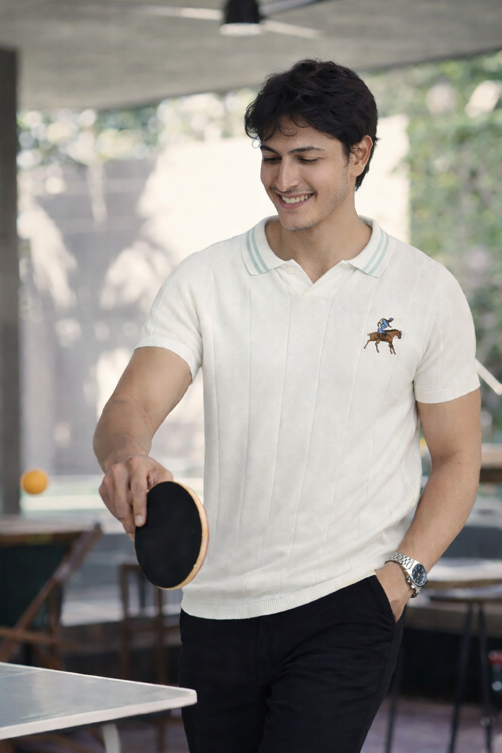 White Equestrian Rider Knit Polo T-shirt