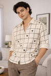 Craftline Cotton Box Fit Beige Embroidered Shirt