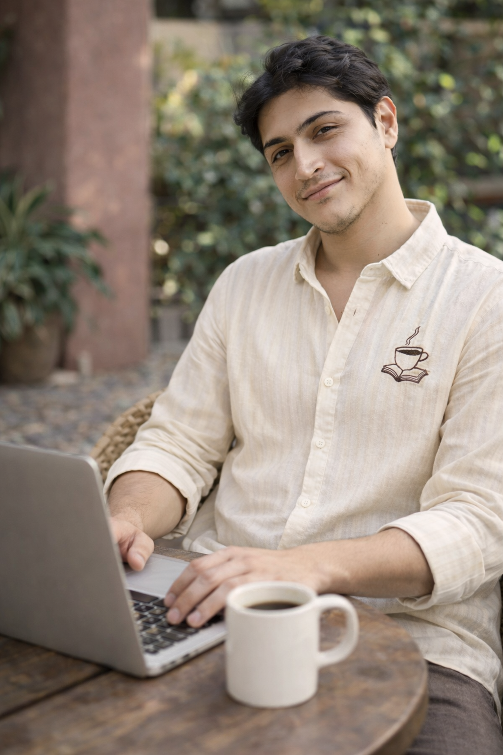 Brew & Books Embroidered Striped Shirt