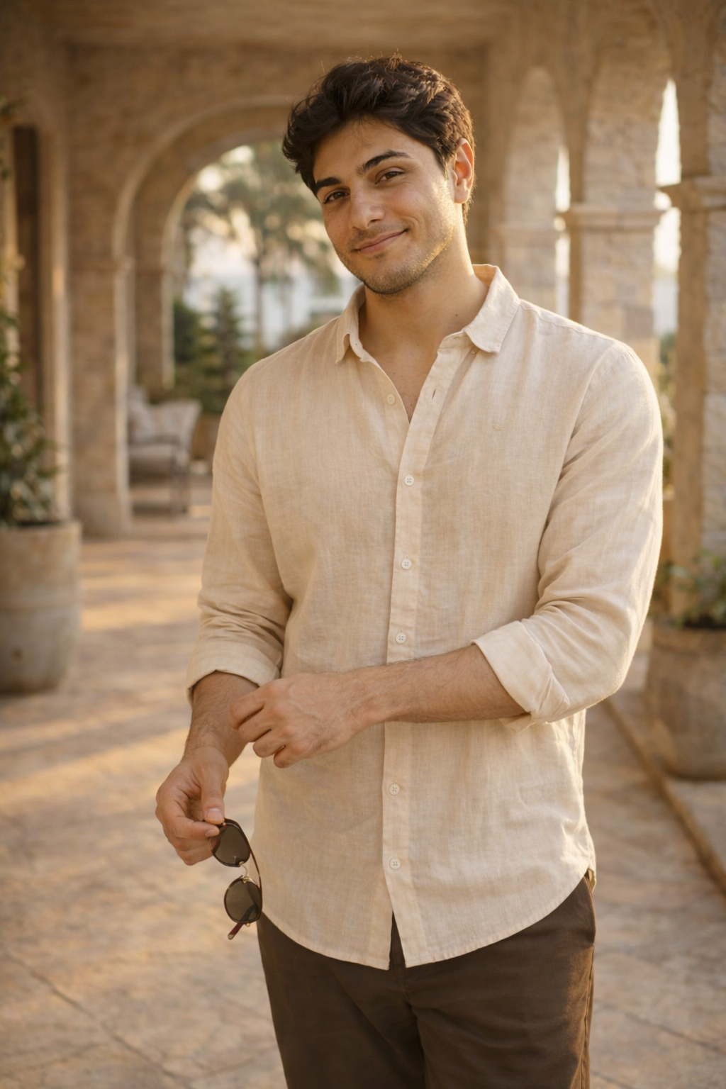 Light Beige 100% Linen 44 Lea Shirt