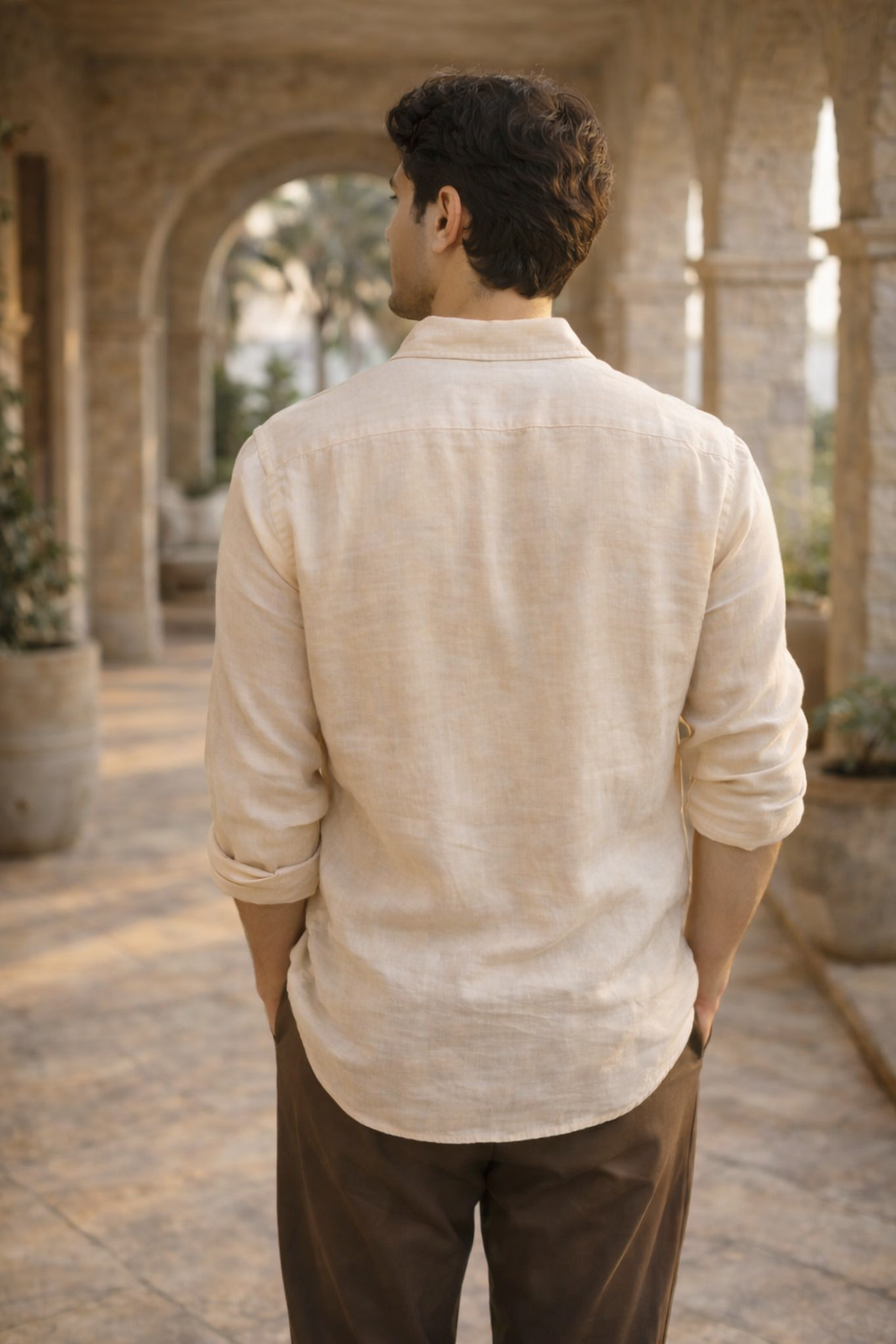 Light Beige 100% Linen 44 Lea Shirt