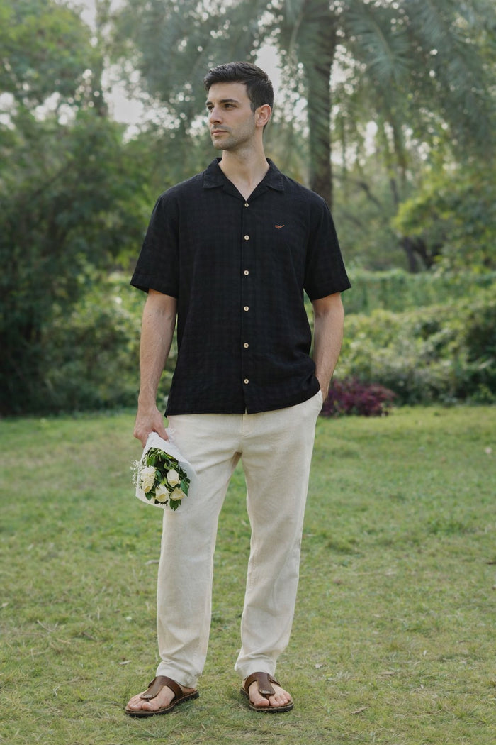 Coastal nylon-viscos Box Fit Black Shirt