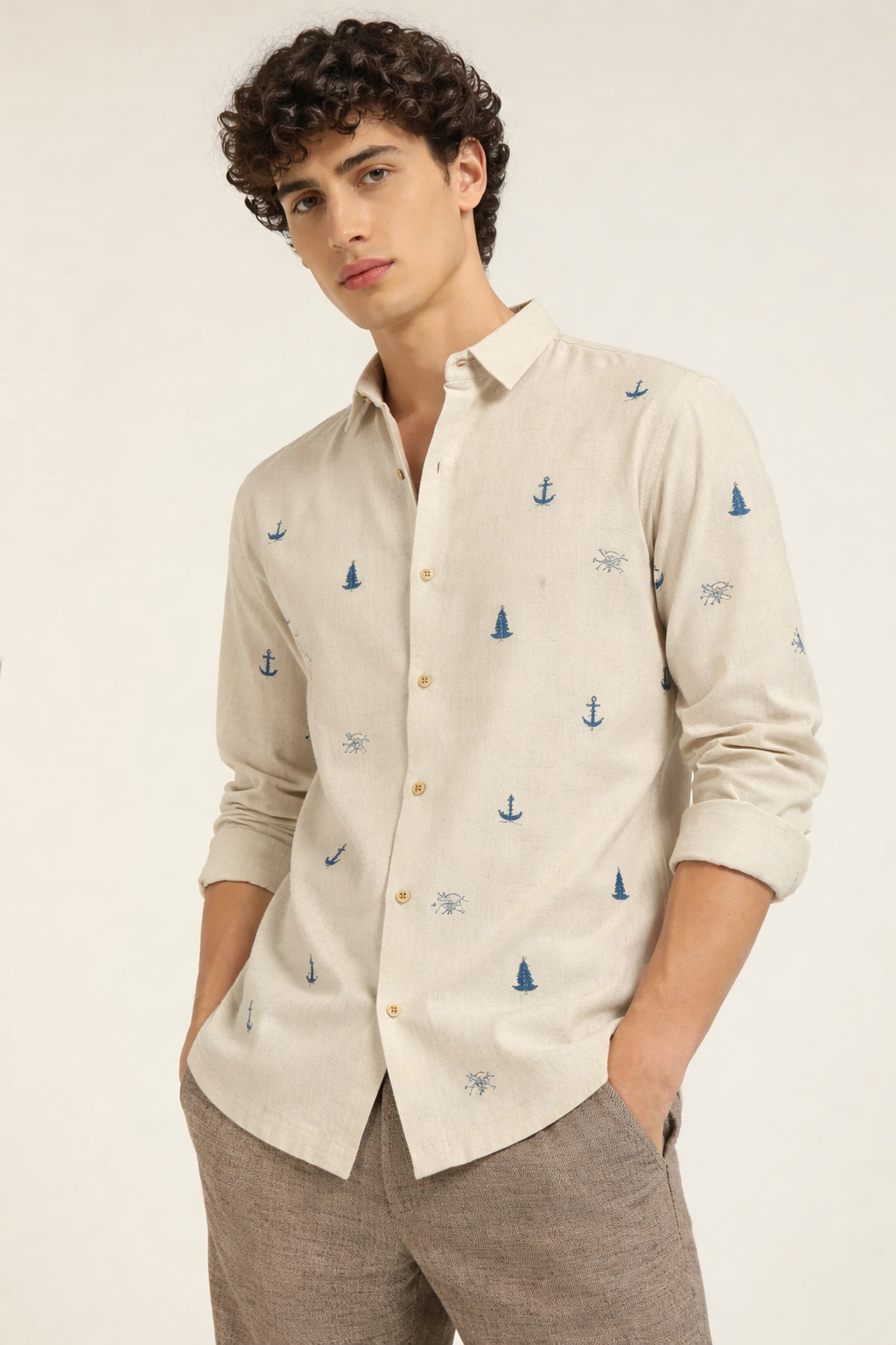Anchors Aweigh Embroidered Coastal Shirt