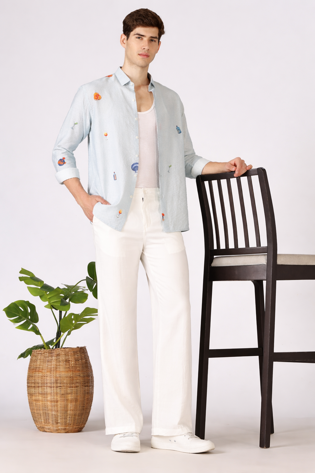 Free Flow Cotton:Linen Parallel Fit White Pants