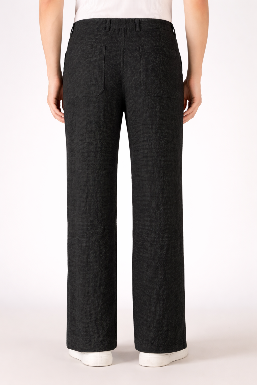 Seer-sucker 100% Cotton Parallel Fit Black Pants