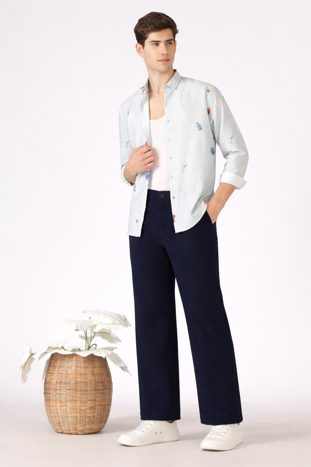 Seer-sucker 100% Cotton Parallel Fit Navy Blue Pants