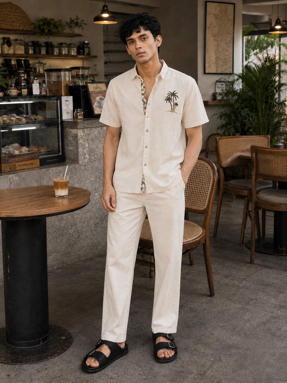 Caribbean Biege 100% Cotton Co-ord Set outfit for men