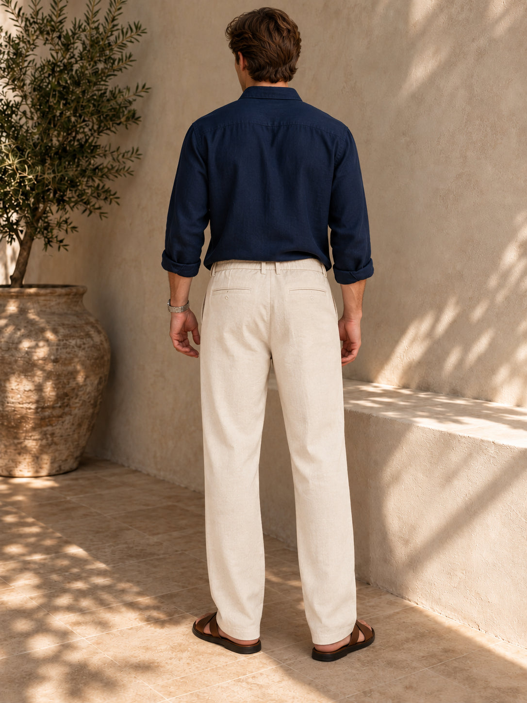 Riviera Linen-style 100% Cotton Straight Fit Cream Pant