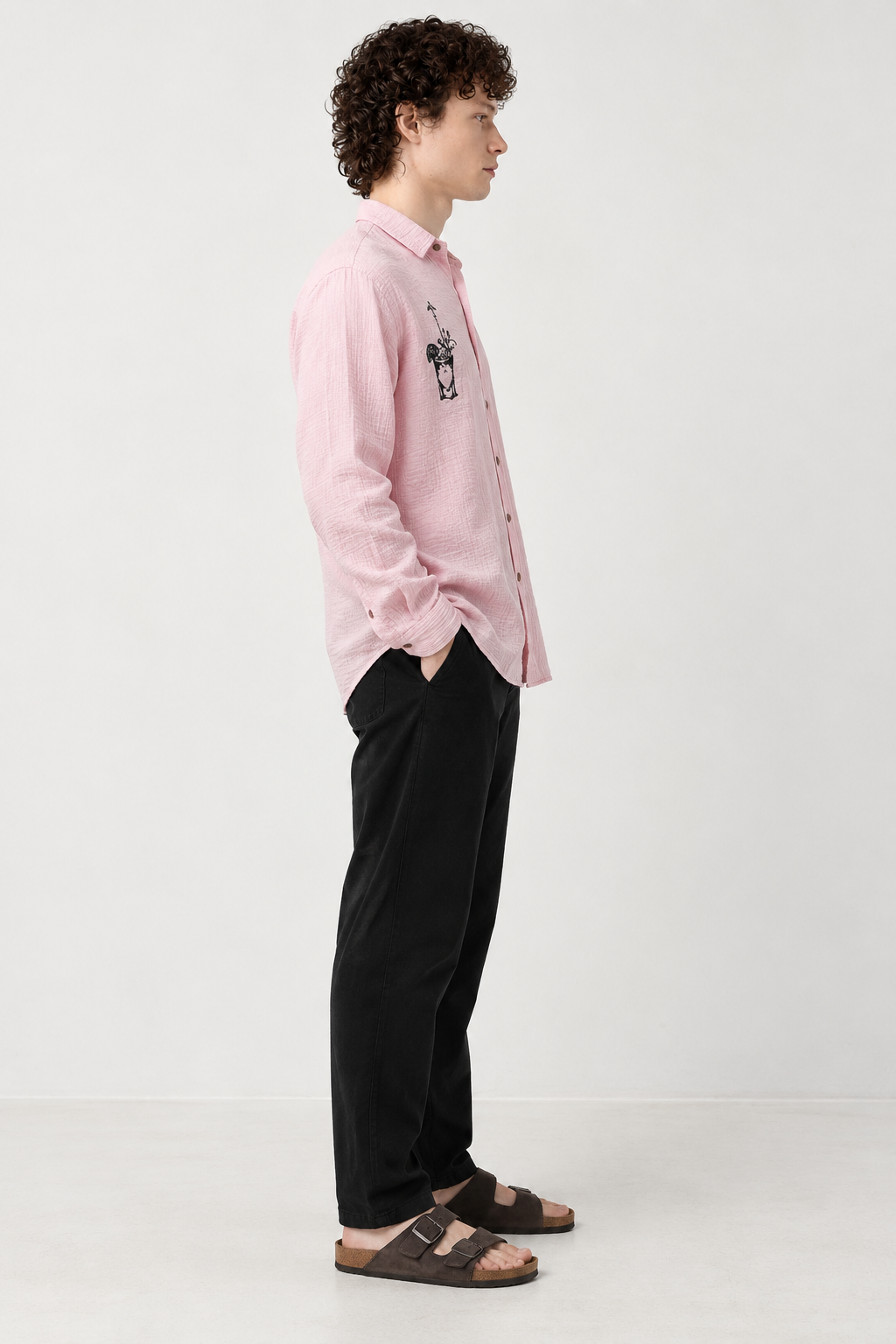 Traveller's favourite Regular Fit 100% Cotton Muslin Double Cloth Pink Embroidered Shirt