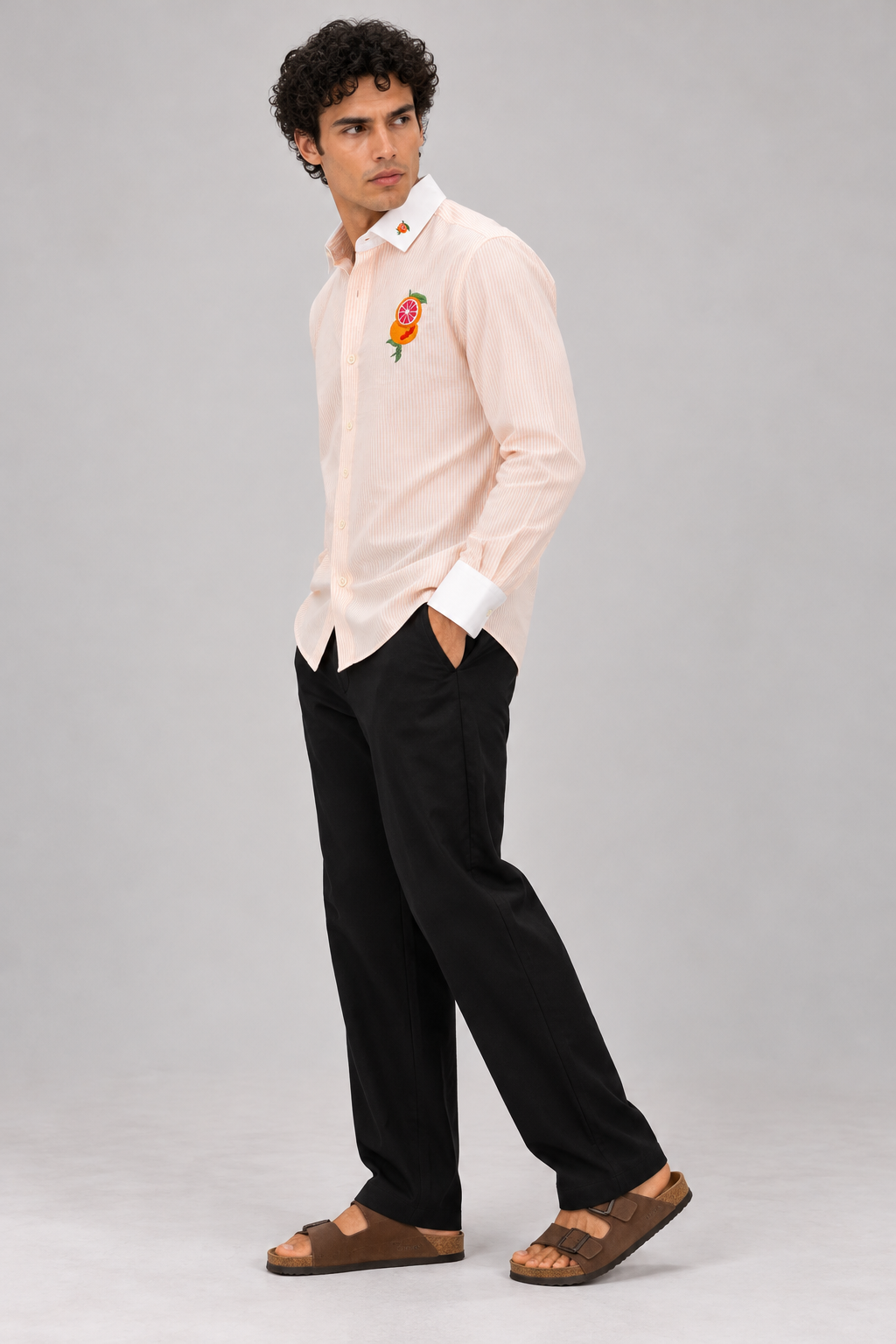 Citrus Bloom Cotton Regular Fit Peach Striped Shirt