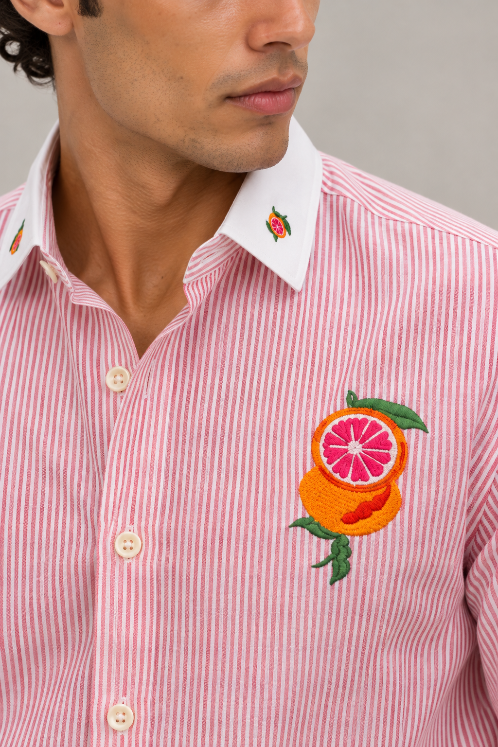 Citrus Bloom Cotton Regular Fit Pink Striped Shirt