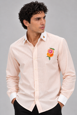Citrus Bloom Cotton Regular Fit Peach Striped Shirt