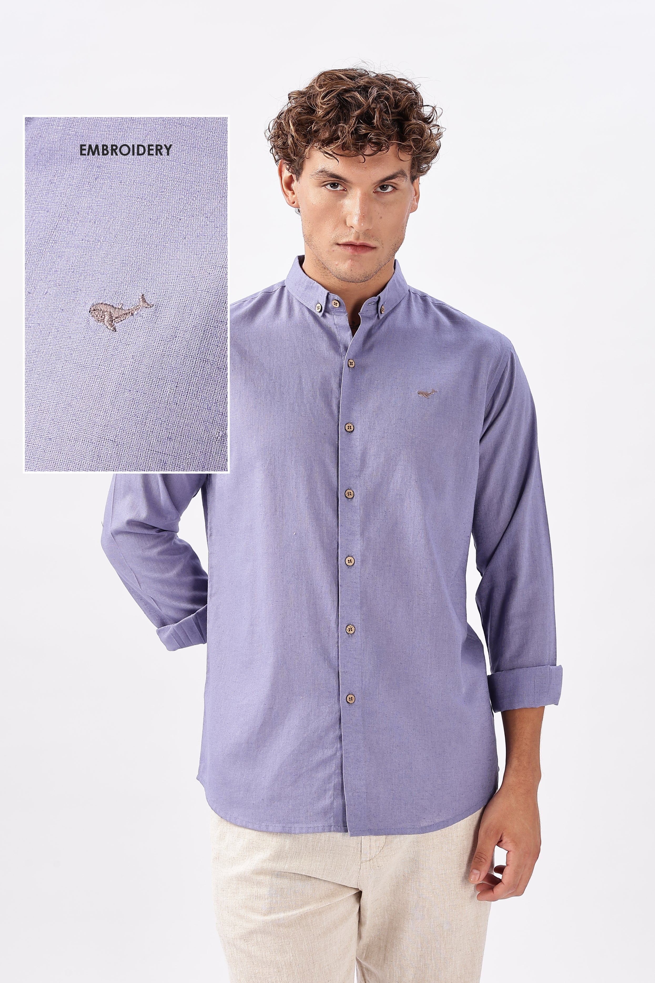 Porto Purple Cotton-Linen Essential Shirt