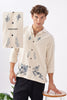 Eastern Wind Landscape Cotton Box Fit Beige Embroidery Shirt