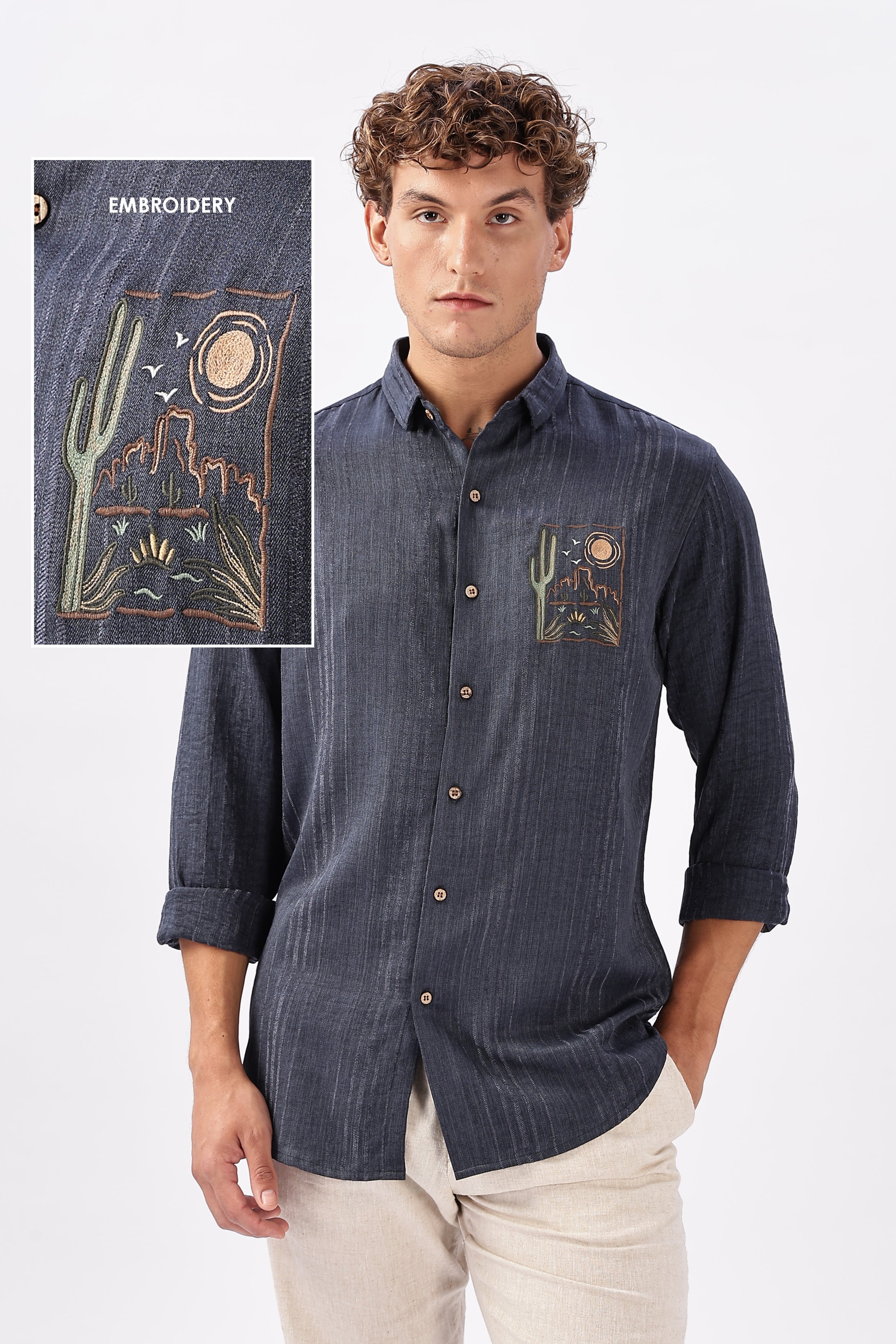 Midnight Mesa Embroidered Indigo Stripe Shirt